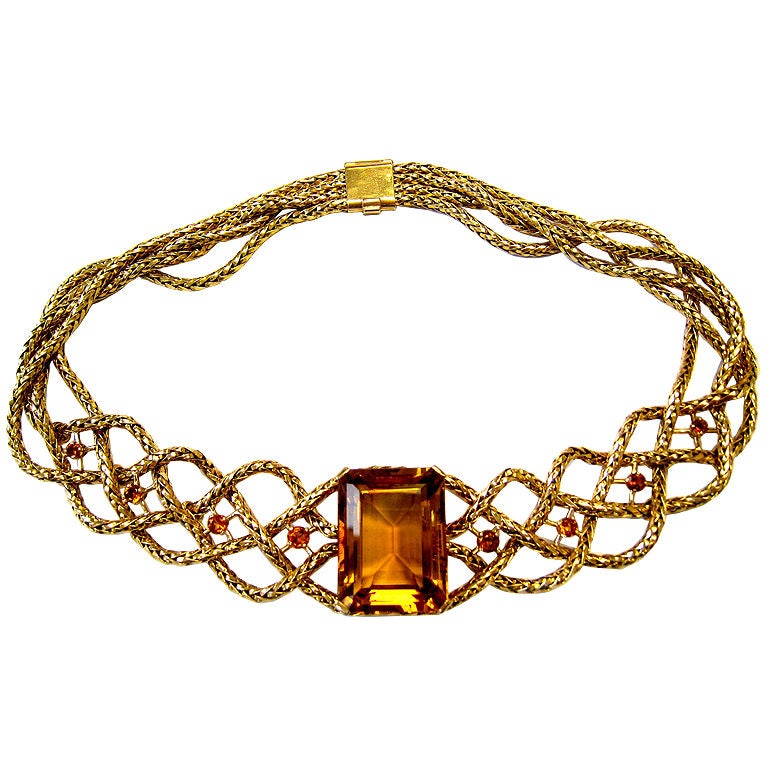 HERMES Citrine Gold Choker Necklace. For Sale