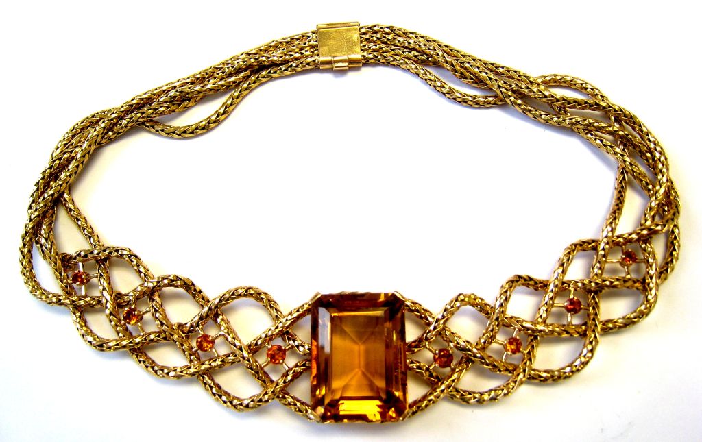 Hermes 18k Yellow Gold & Citrine Choker Necklace.