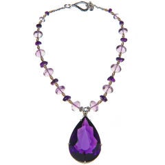 bold 193 carat amethyst pendant necklace with 14K gold + silver