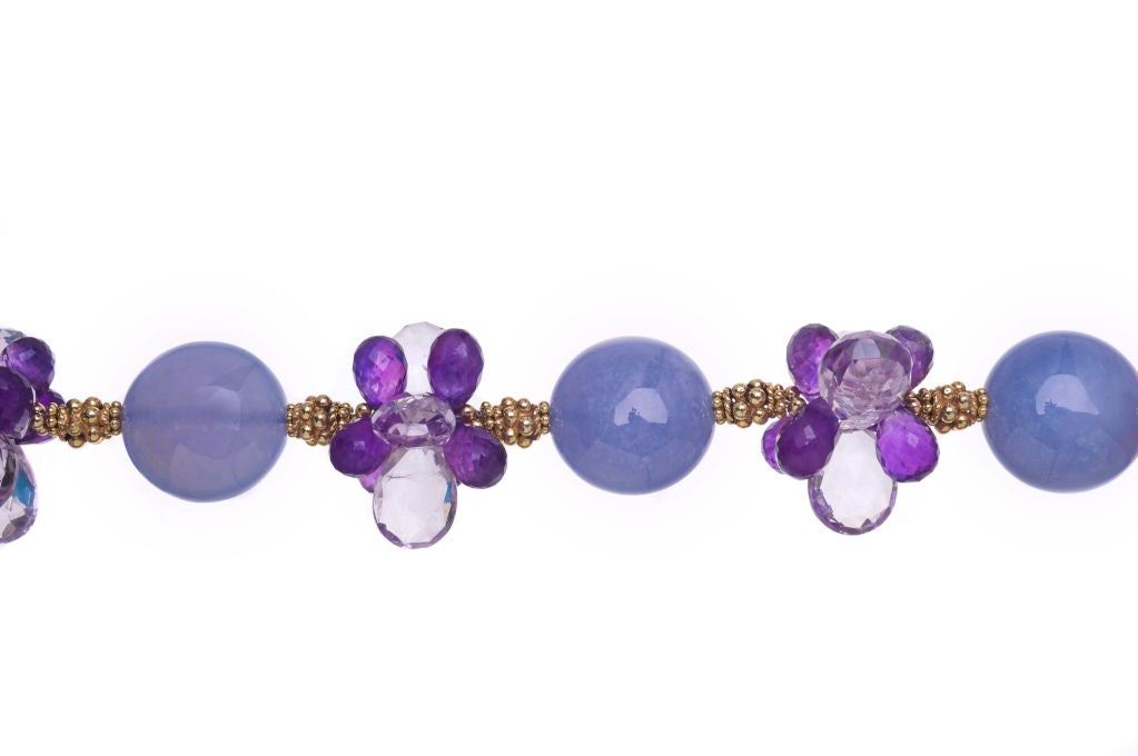 Lilac Chalcedony Necklace with Rose and Purple Amethyst in Gold Vermeil