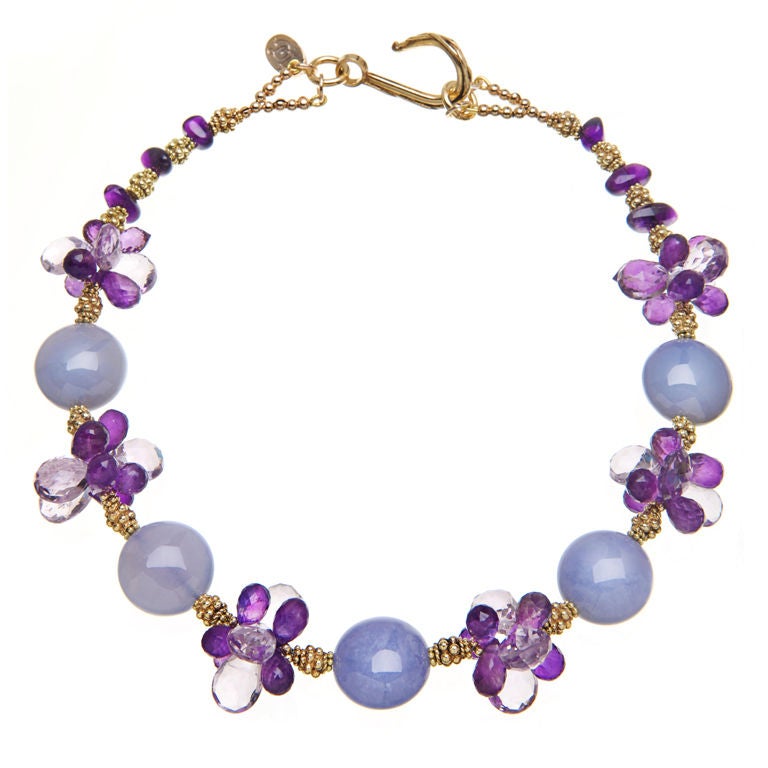 Lilac Chalcedony Rose and Purple Amethyst Vermeil Necklace