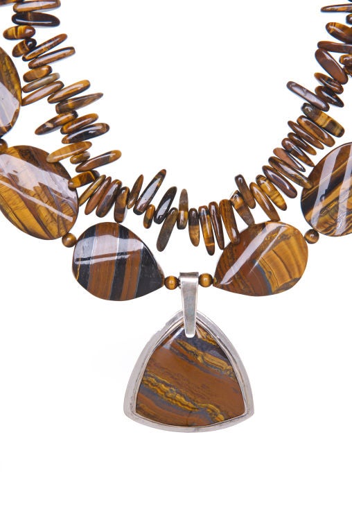 Deborah Liebman Multi-Strand Tiger Eye and Sterling Silver Necklace (20 inches and 21 inches in length)
