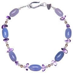 Deborah Liebman Purple Amethyst, Lilac Chalcedony, Gold and Silver Necklace