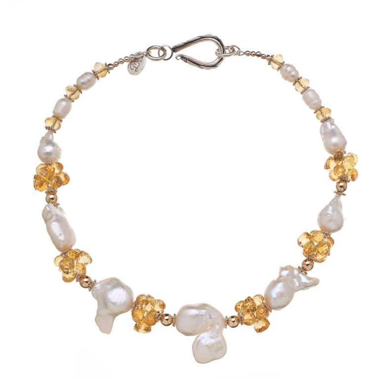 bubble baroque pearls with citrine, gold and sterling
