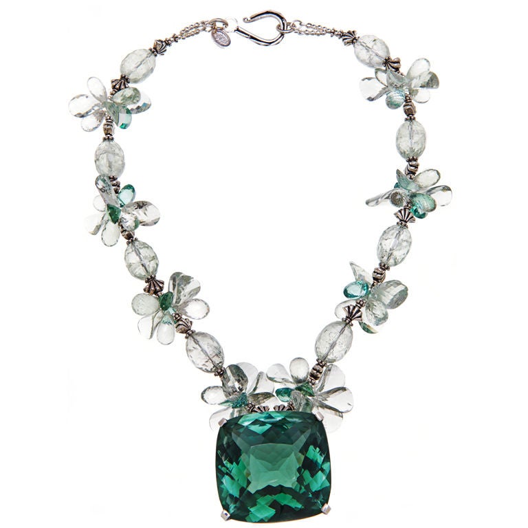 325 Carat Green Amethyst Topaz Silver Pendant Necklace For Sale