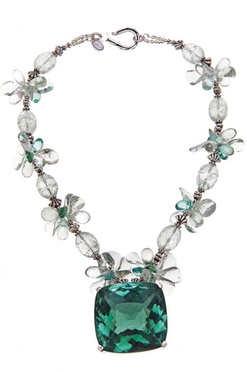 325 Carat Green Amethyst Pendant Necklace, Green Amethyst Butterflies,  Green Topaz and Sterling Silver