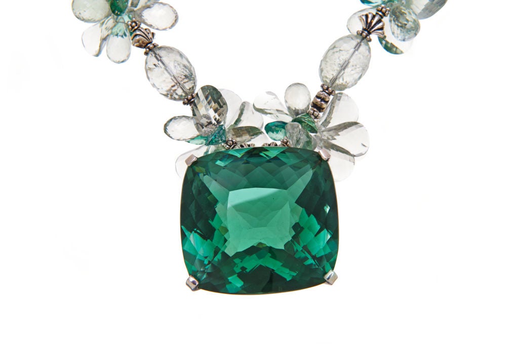 325 Carat Green Amethyst Topaz Silver Pendant Necklace In New Condition For Sale In Kansas City, MO