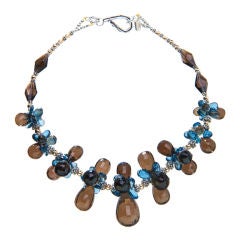 Deborah Liebman Smoky Quartz, London Blue Topaz, Yellow Gold and Silver Necklace