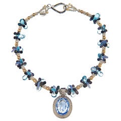 74 carat aquamarine and diamonds pendant necklace