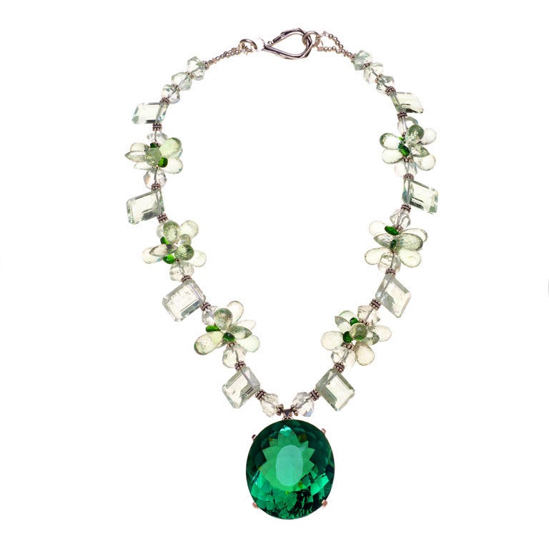 218 Carat Green Amethyst Pendant Necklace For Sale