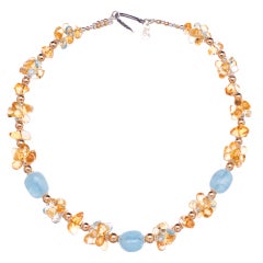 Citrine, Aquamarine, Swiss Blue Topaz, Gold and Silver Necklace Citrine, Aquamarine, Swiss Blue Topaz, Gold and Silver Necklace