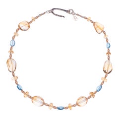 Citrine, London Blue Topaz, Gold and Sterling Necklace Citrine, London Blue Topaz, Gold and Sterling Necklace