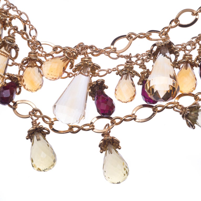 Multi-Strand Citrine, Garnet and Lemon Quartz Necklace in Gold Vermeil (20, 21, 22, and 23 inches