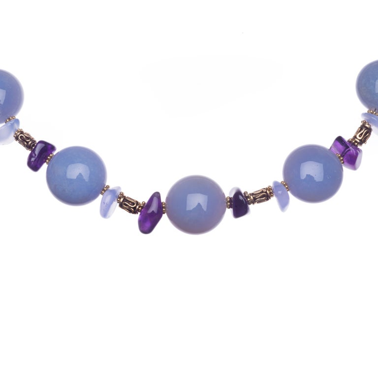 Modern Deborah Liebman Lilac Chalcedony and Amethyst Necklace in Gold Vermeil