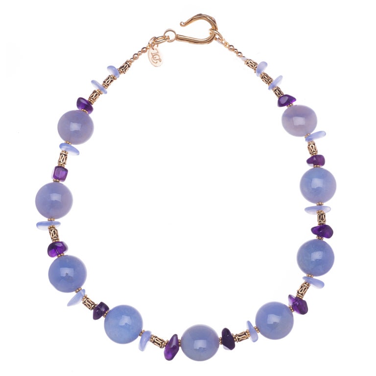 Deborah Liebman Lilac Chalcedony and Amethyst Necklace in Gold Vermeil