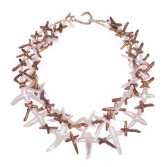 Multi-Strand Bronze and White Sword Pearls Necklace