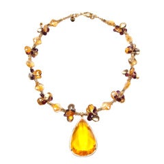 222 Carat Citrine Pendant Necklace with Citrine, Garnet and Gold