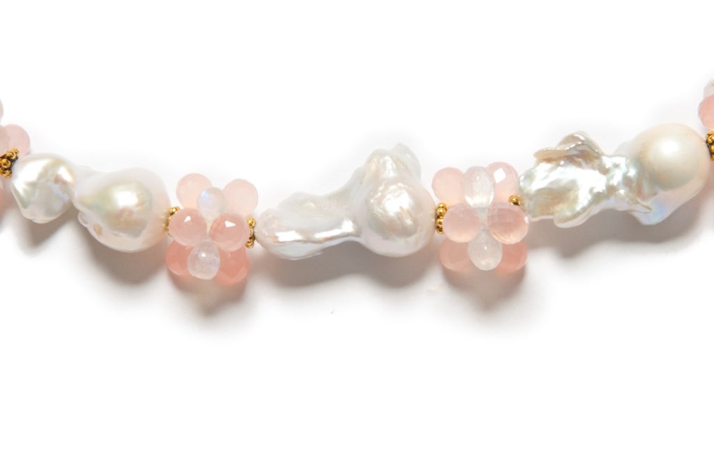 Baroque Pearls, Pink Chalcedony and Moonstone Necklace