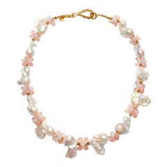 Baroque Pearls, Pink Chalcedony and Moonstone Necklace