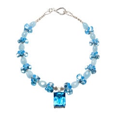 Deborah Liebman 84 Carat Blue Topaz Pendant Blue Sapphire Aquamarine Necklace