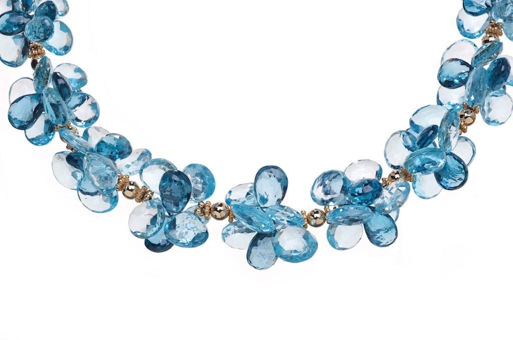 Swiss Blue Topaz and London Blue Topaz Necklace in 14K Gold