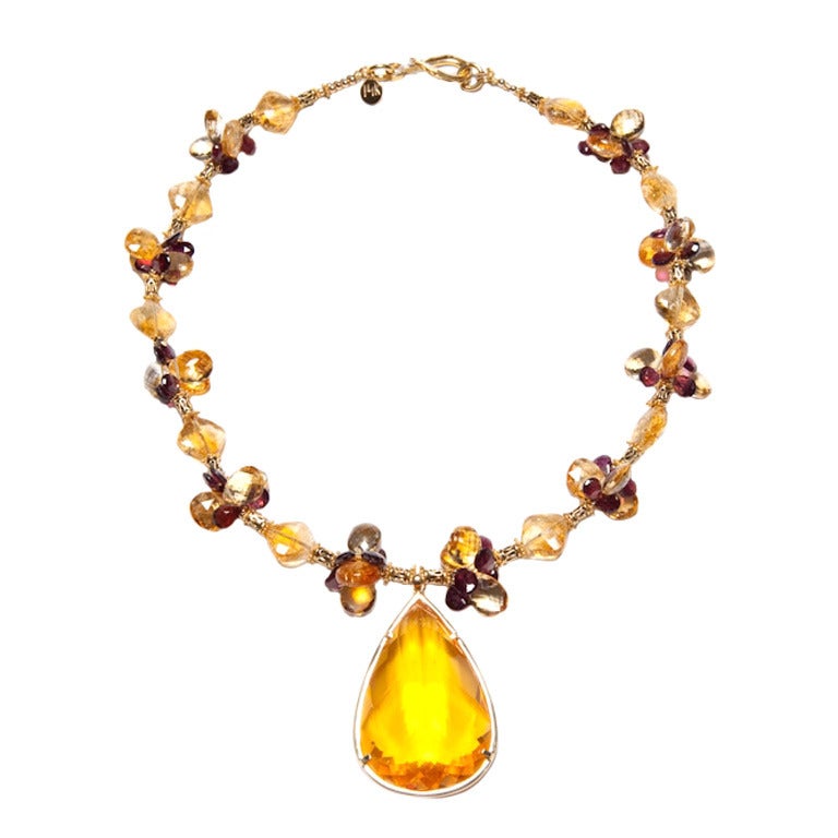 222 Carat Citrine Pendant on a Necklace of Citrine and Garnets at 1stdibs