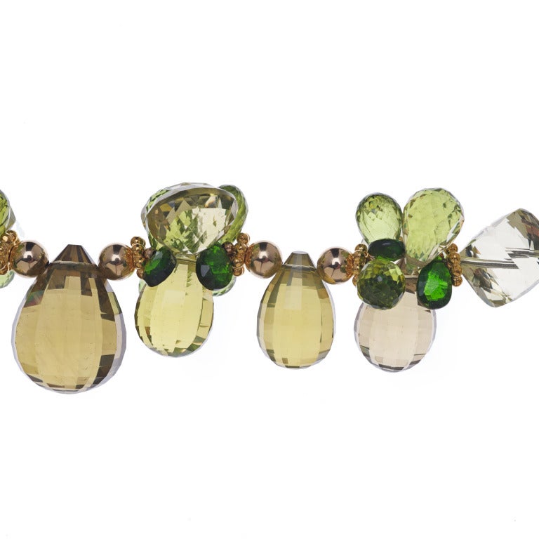 Modern Deborah Liebman Golden Green Citrine Peridot Lemon Quartz Yellow Gold Necklace For Sale