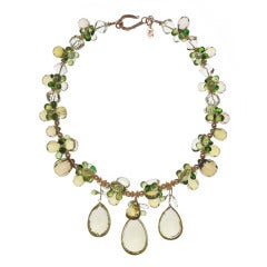 Golden Green Citrine Peridot Chrome Diopside Lemon Quartz and Gold Necklace 10