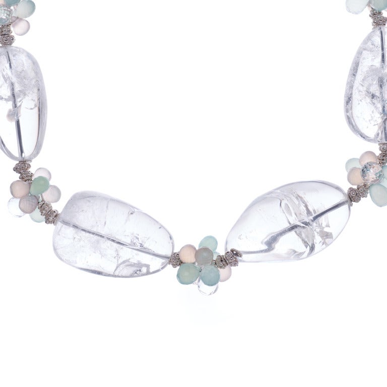 Deborah Liebman Crystal Quartz Pink and Aqua Chalcedony Sterling Necklace