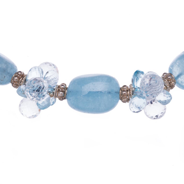 Aquamarine, Crystal Quartz and Swiss Blue Topaz Necklace in Sterling Silver