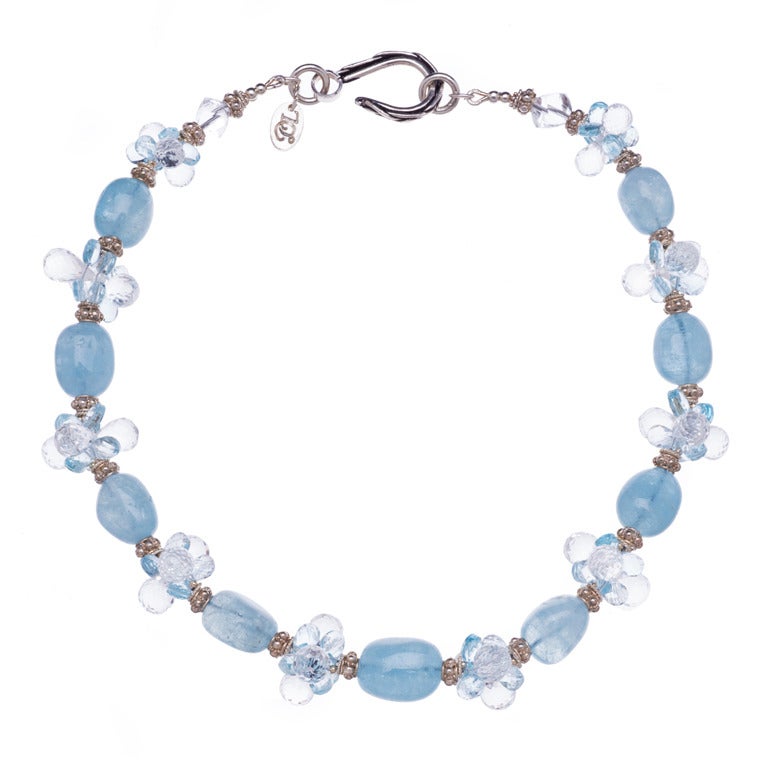 Aquamarine Crystal Quartz Swiss Blue Topaz Sterling Silver Necklace