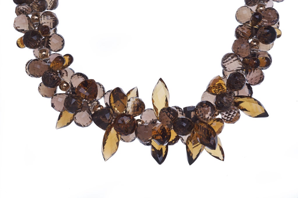 Deborah Liebman Smoky Quartz Multi-Strand Cross Pendant Necklace For Sale 3