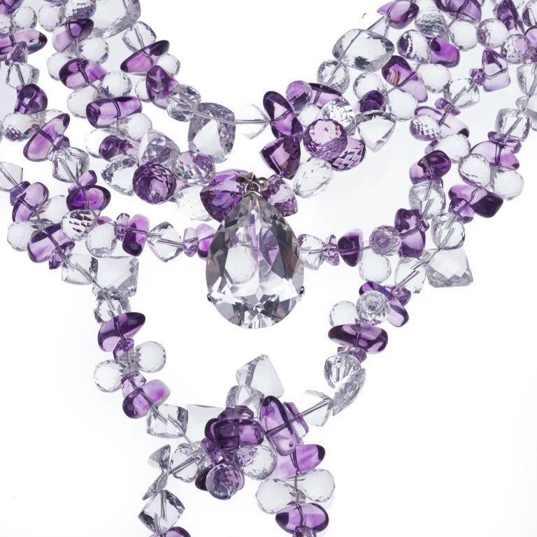 Modern Deborah Liebman Multi-Strand Amethyst White Topaz Crystal Quartz Silver Necklace For Sale