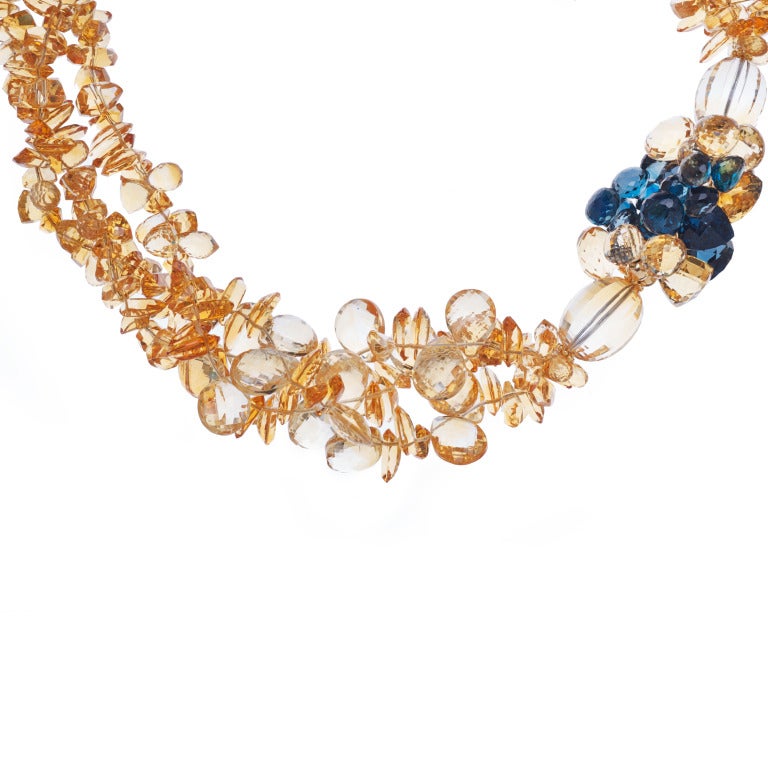 Multi-Strand Citrine and London Blue Topaz Ropes in 14K Gold