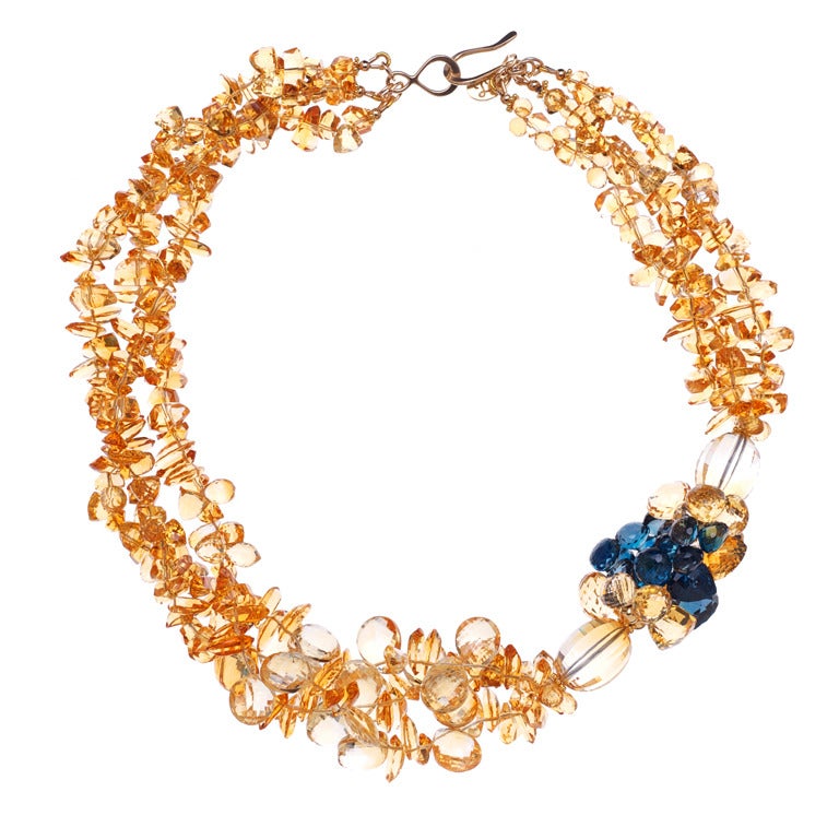 Deborah Liebman Citrine London Blue Topaz Yellow Gold Multi Strand Necklace
