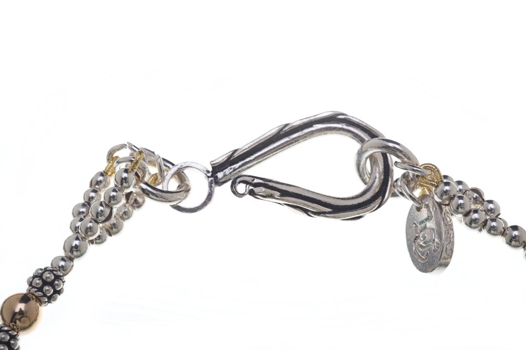 Deborah Liebman Smoky Quartz Blue Topaz Yellow Gold Sterling Silver Necklace In New Condition For Sale In Kansas City, MO