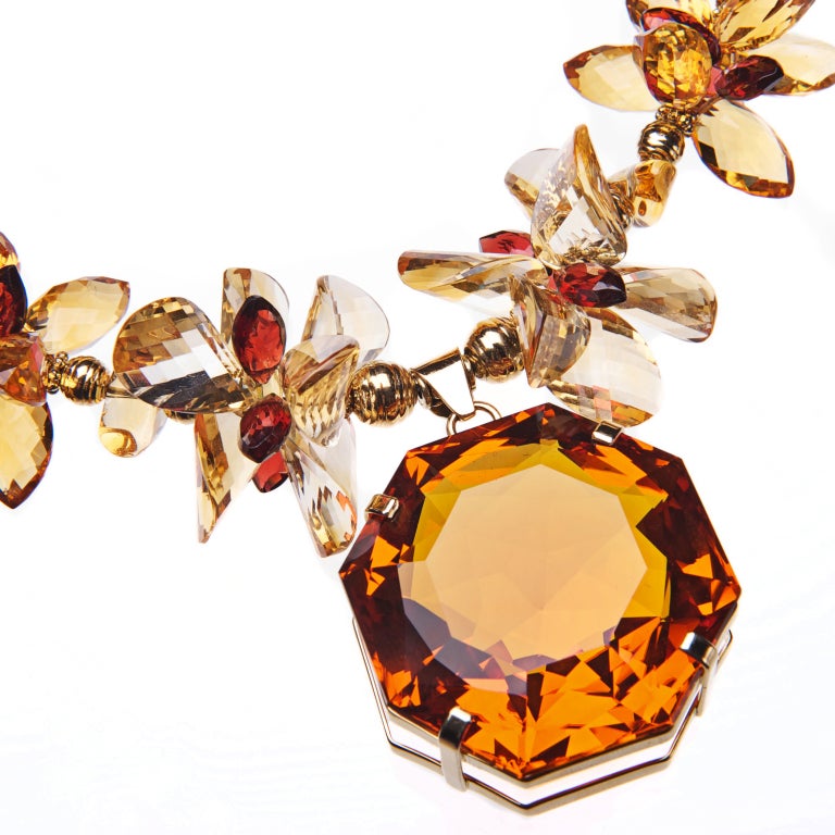 Citrine Raspberry Garnet Gold Pendant In New Condition For Sale In Kansas City, MO