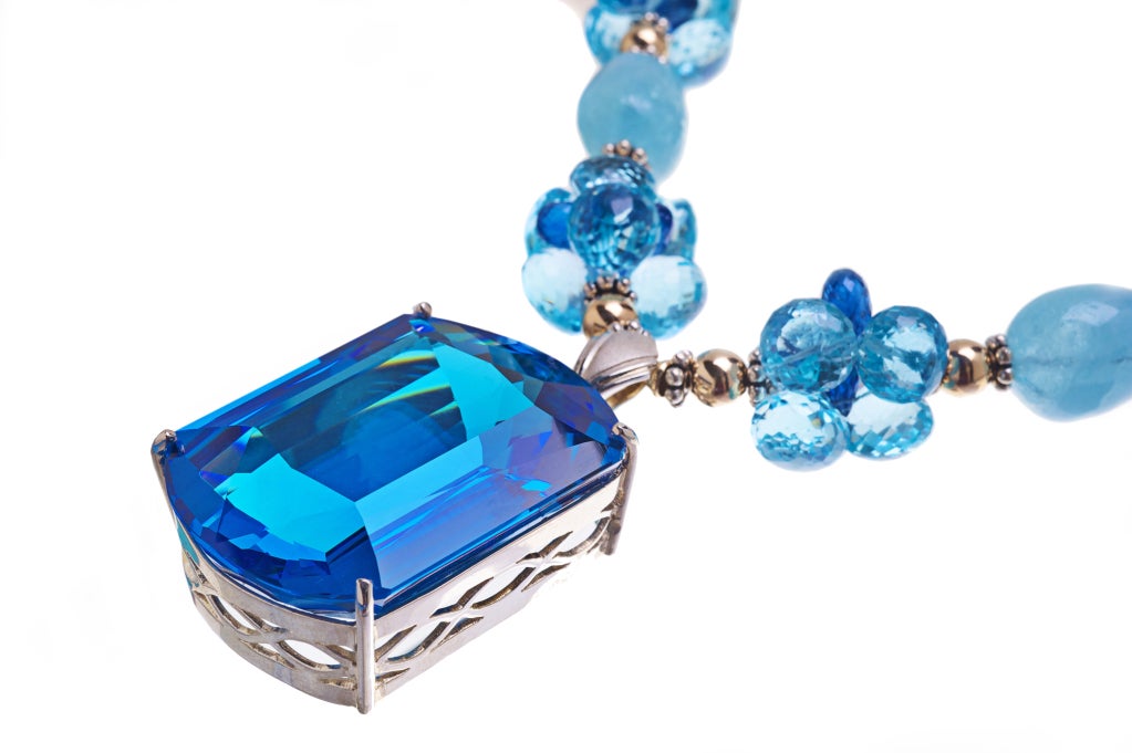 Modern Deborah Liebman 187 Carat Topaz Pendant Necklace Aquamarine Kyanite Gold Silver For Sale