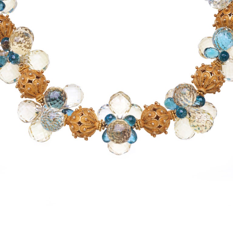 Lemon Quartz and London Blue Topaz Necklace with Gold Vermeil 