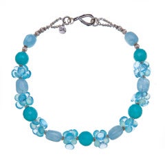 Deborah Liebman Sea Blue Chalcedony Aquamarine Swiss Blue Topaz Silver Necklace