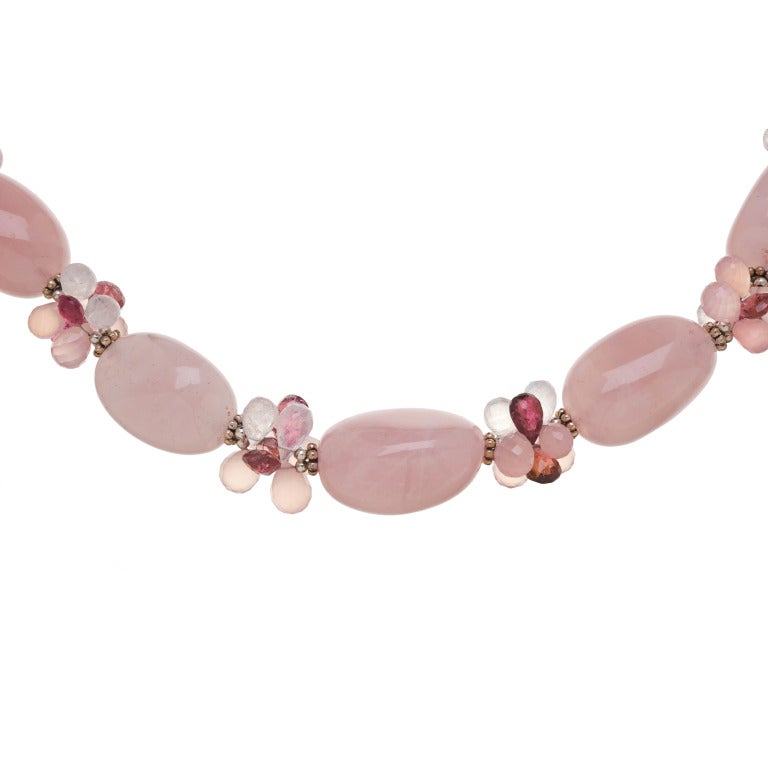 Rose Quartz, Pink Tourmaline, Pink Chalcedony and Moonstone Necklace in Sterling Silver
