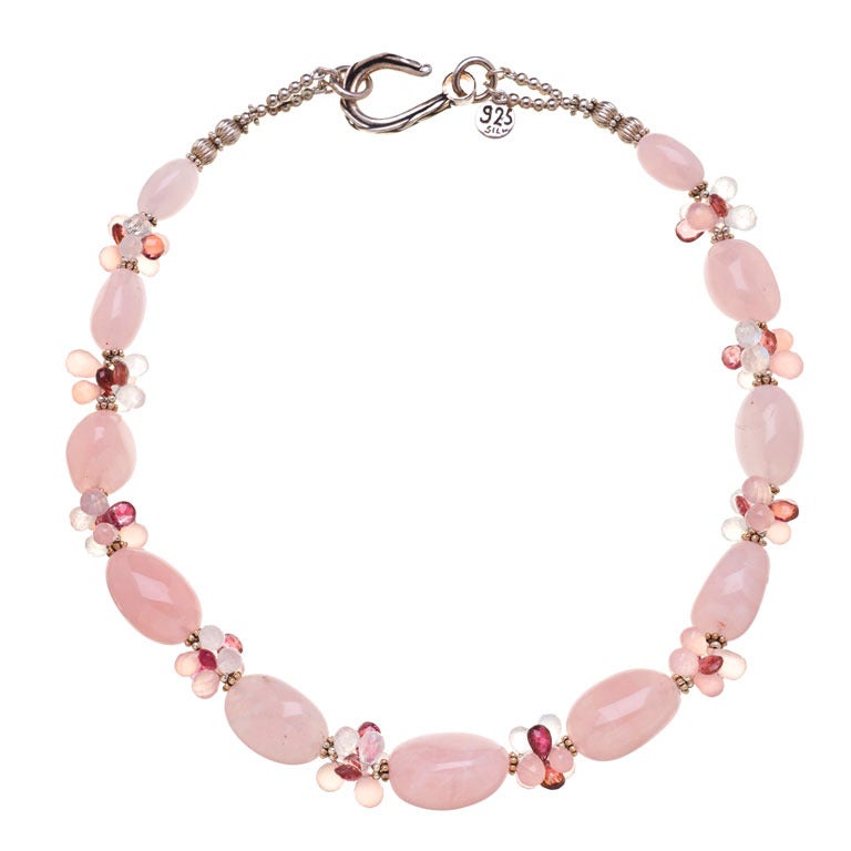 Rose Quartz Pink Tourmaline Pink Chalcedony Moonstone Necklace 