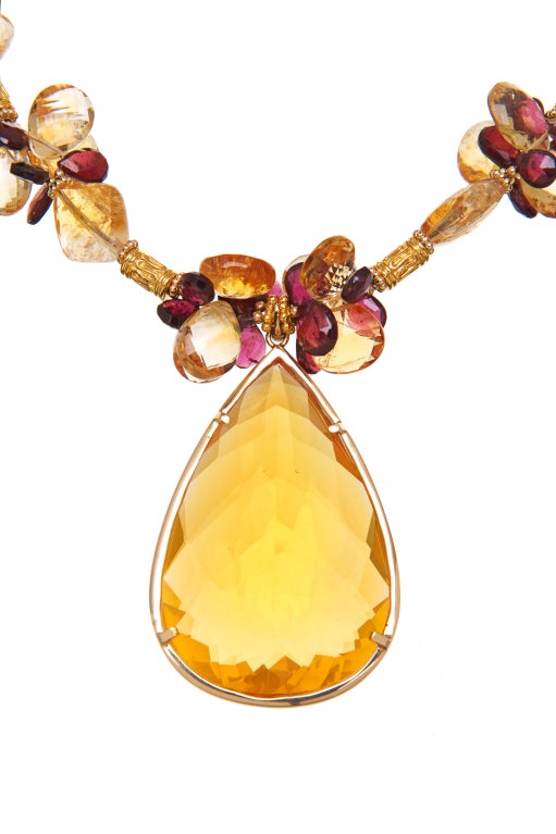 222 Carat Citrine Pendant, Citrine and Garnet with 14K Gold