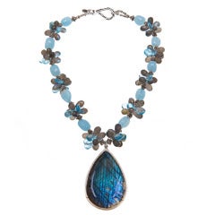 Labradorite Aquamarine Swiss Blue Topaz Labradorite Sterling Pendant 1