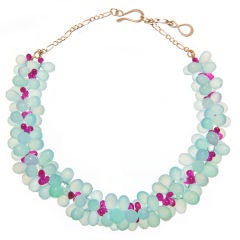 aqua chalcedony and ruby necklace with gold