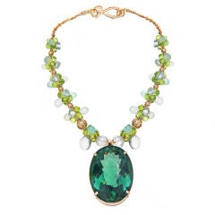Spectacular Green Amethyst Gold Pendant Necklace