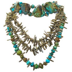 Multi-Strand Turquoise and Green Keishi Fresh Water Pearls Necklace