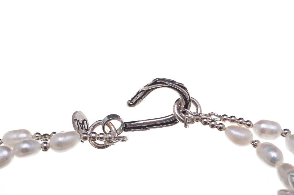 Modern Deborah Liebman White Pearl Turquoise Sterling Silver Multi-strand Necklace