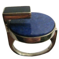 Tiered Geometric 1960s Ring In Lapis and Onyx
