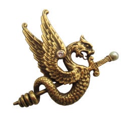 Antique Griffin and Sword Pin, Probably Riker Bros.